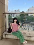 Summer Millennium Spice Girls Red And White Striped Suspension Slings Medium Long T-Shirt Woman Loosely Covered With Sleeveless Waistcoat Outside Wearing The Bottom