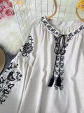 National Style Retro Heavy Industry Embroidery Tiling With Tuxedo Collar Loose Thin Age Bubble Sleeve Tops Women's Holiday Shirt