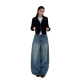 25 Autumn And Winter No Waist Design Sense A Word Korean Loose Broad Leg Trousers Jeans Women Small Fit