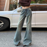 Heavy Retro Blue Bamboo Trumpet Micro-Tipped Jeans Women Do Not Stick To Legs Low-Rise Loose Trumpet Trousers Wide Leg Trousers
