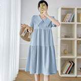 Summer Pregnant Women's Dress Fashion Large-Size Short Sleeve Long Over The Knee Cover Small Fresh Loose Temperament Korean Version Sweet
