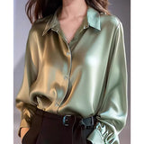 Heavy Silk Shirt Woman 2025 New Hong Kong Flavor Solid Color Hanging Sense Of High-End Unique Green Acetic Acid Vertinate Fascination Shirt