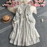 French Sweet Sen Lined Single Buckle Collar Collar Collar With Sleewd Embroidery Dress Female Thin Temperament Fairy Dress