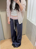 Lazy Korean Languids Slamming Waist Broad Leg Sweatpants Women Summer Tibetan Cyan High-Waisted Thin Trousers Casual Trousers
