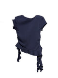 Korean Irregular Lotus Leaf Side Design Sense Short-Sleeved T-Shirt Girls Summer New Slimmed-In Beautiful Tibetan Blouse