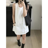 Summer New Wind Washing Water Cotton Large Pocket Loose Sleeveless Dress Women Thin Vest Skirt A Skirt