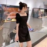2025 Early Summer Hepburn Small Black Dress New French Retro Collar Bubble Sleeves Sweet Spicy Dress
