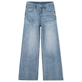 Blue Straight-Tight Texture High-Rise Broad-Legged Jeans Women 2026 Spring New Non-Legged Texture Mop Cotton