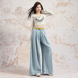 Light-Colored Ice Silk Cowboy Broad Leg Trousers Women 2026 Summer Thin Silk Loose Thin Falling Straight Trousers