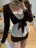 Atmosphere With A Short Long-Sleeved Sunscreen Shirt With Wave Point Sling Vest Tops Sweet Hot Girl Style Two Sets