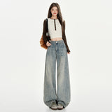 2026 Shen Trousers Water Wash Broad-Legged Jeans Women Thin Straight Nine & Trousers & Length