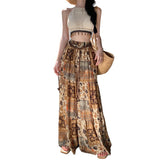 2025 Bohemian Print High-Waisted Broad Leg Trousers Yunnan Thailand Tourist Tug Trousers + Vest
