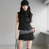 Korean Ins Niche Retro High-End Collar Double Buckle Thin Short Sleeveless Workwear Tin Front Of The Tatry Blouse Blouse