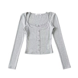Pure Hot Girl Sexy Short Shirt Early Autumn Fake Two Lace Long-Sleeved T-Shirt Inside The Gray Bottom Shirt New