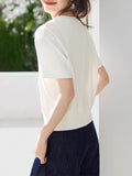 Casual Design Feeling Under The Open Fork Decorative Buckle Short-Sleeved T-Shirt 2025 Summer New T-Shirt Girl