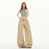 New Lazy Trend Brand Design Army Green Leisure Pants Women Summer High-Waist Loose Broad Leg Pants Drag Floor Trousers