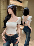 Dating Blast Butterfly Lace With Chest Pad Short-Sleeved T-Shirt For Girls Summer New Hot Girl Body Dress Short Blouse