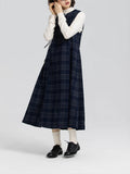 Autumn And Winter Folding Wears Vintage Fashion Slemming Tibetan Blue Lattice Vest Skirts With Loose Thin Dresses