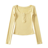 Sweet Hottie Tight Casual Elastic Knitting Collar Long-Sleeved T-Shirt Women's Autumn And Winter Plus Velvet Six Buckle Tops