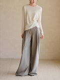 In The Autumn Of 2025, Wear A Fine Spinning Woolen Collar Irregular Folds Design Hem Long Sleeve Bottom Knitted Shirt Women's Clothing