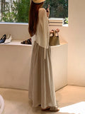 Parma Old Street_French Heroine V-Necked Lattice Niche Design Sling Skirt