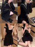 Love Navy Collar Can Also Wear A Good Body Velvet Navy Collar Top / Knitted Skirt