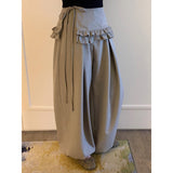 South Korea's Dongdaemun Small Design Age-Old Wood Ear Tied With Ass Curtain + Two Giose Feet Loose Broad Leg Trousers Trousers