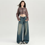 Autumn And Winter New Zero Wild Retro Washing Languid Loose Feeling Loose Broad-Legged Jeans Woman Yichun