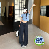 & Vintage Low-Rise Drawstrings Tight Waist Lanterns Lanterns Loose Broad Leg Trousers Set Thin Linen Straight Slacks Women