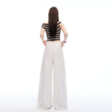 6137 New Casual Trousers Women's White Cotton Straight Trousers Wide Leg Trousers Loose Lazy Trousers