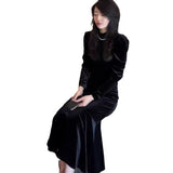 2025 Autumn And Winter New Bottom French Temperament High-End Display Body Black Korean Velvet Dress Dress Woman
