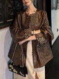 New Chinese Leather Women's New Retro Super Fire National Style Coat Cool Wind Open Shirt Women