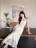 2025 Embroidered Sling Dress Pure Lusty Femininity Fashion Waist Thin Chic Long Skirt Tide