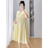 Summer Pregnant Women's Dress Fashion Large-Size Short Sleeve Long Over The Knee Cover Small Fresh Loose Temperament Korean Version Sweet