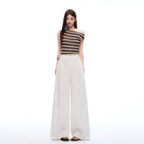 6137 New Casual Trousers Women's White Cotton Straight Trousers Wide Leg Trousers Loose Lazy Trousers