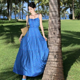 Broken Flower Blue Hanging Dress Woman Summer Bow Bow High Back Thin Babes Seaside Photo Clothes