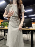 2026 New French High-End Gray Dress Summer Women's Small Casual Temperament Waist Dress