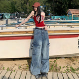 Mali Mary & Vintage | Slash Split Design | Broad-Legged Cowboy Work Pants Female Vinyl Trousers