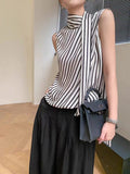 French Simple Vertical Striped Tops 2025 Summer New High-End Niche Temperament Hanging Neck Sleeveless Vest Shirt