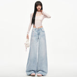 8199##Retro Old Cat Must Press Wrinkled Jeans Women 2026 New Loose Broad Legs Lanky Trousers