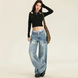 24Th Ootd! Exploding ~| Hand-Sewn Creased Retro Water Wash Low-Rise Jeans Loose No-Leg Trousers