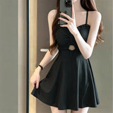 Yan Swimsuit Lady Pure Pink Dress Shading Belly Thin Conservative Hanging Neck Sexy Conjoined Hot Spring Korean Swimsuit