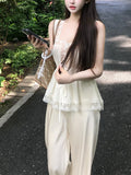 Lace Top Loaf Side Sling Pumpkin Trousers Trousers Knitted Pumpkin Lotus Leafy Woman Summer Thin