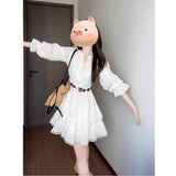 French White Long-Sleeved Waist Dress Women's Spring 2026 New Small Temperament Beautiful Long Dress