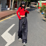 Autumn Explosion Of Denning Retro Water Wash Loose Straight Jeans Women Embroidered Wide Leg Pants