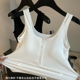 8817 # Autumn Threaded Cotton Babes Button Design Baimei Sling Belt Vest With Chest Pads To Wear The Bottom