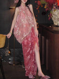 [Manjushahua] New Chinese Old Money Style Squint Embroidered With Sleeveless Vest Outside + Velvet Burning Flower Dress