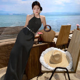 Sanya Seaside Resort Beach Dress Women 2025 Spring And Summer New Design Sense Of The Back Sexy Hanging Neck Dress