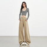 Ki Color Straight Jeans Women 2025 Autumn And Winter New High-Waisted Loose Thin Broad Leg Trousers