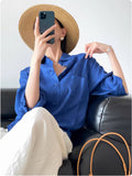 French Klein Blue Linen Sunscreen Shirt Women's Spring And Summer Thin Languid High-Grade Cotton T-Shirt Jacket